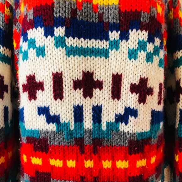 Vintage Hand Knit Wool Blend Technicolor Sweater - Picture 10 of 11